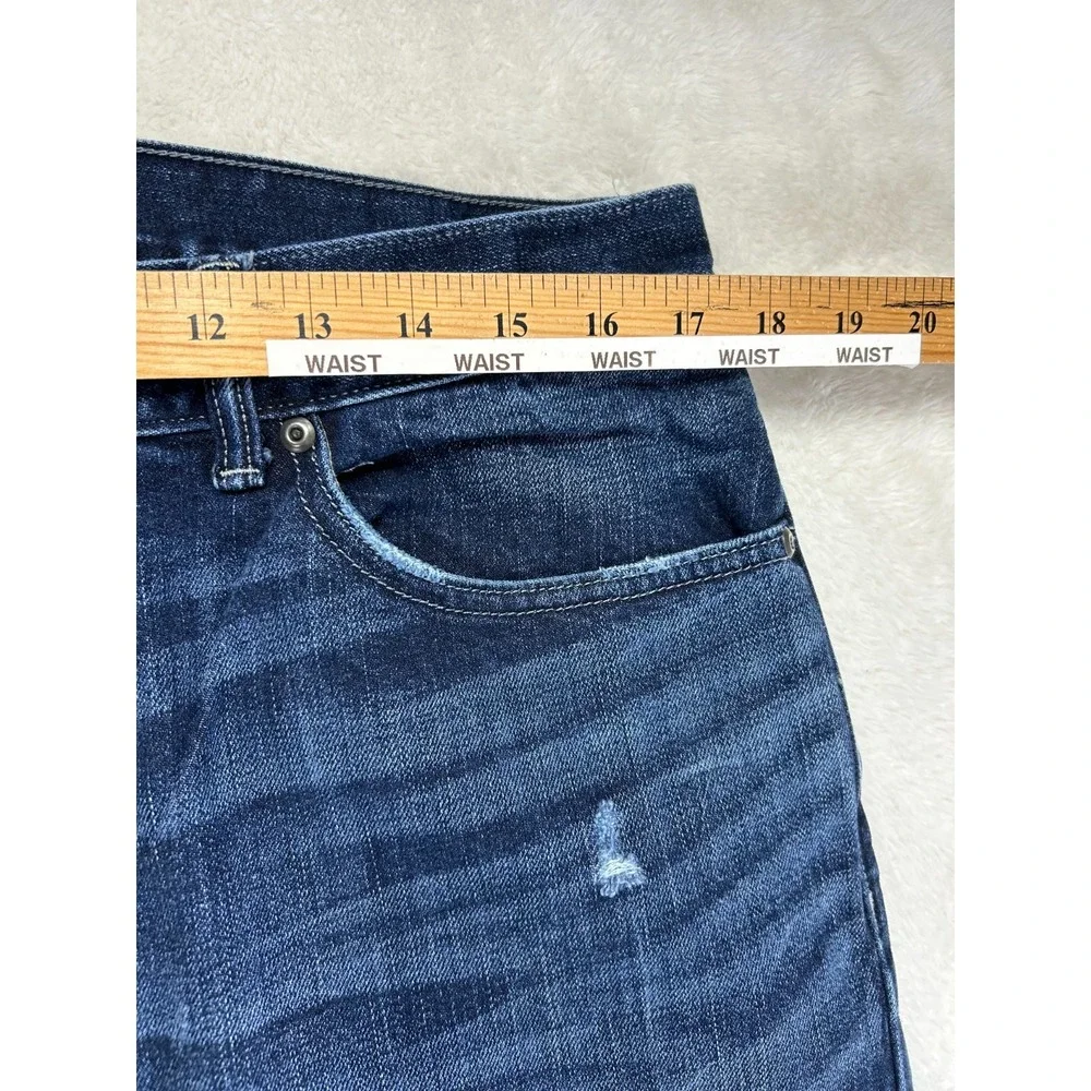 Banana Republic Vintage Straight Jeans Mens 36x32 Dark Blue Distressed Whiskered